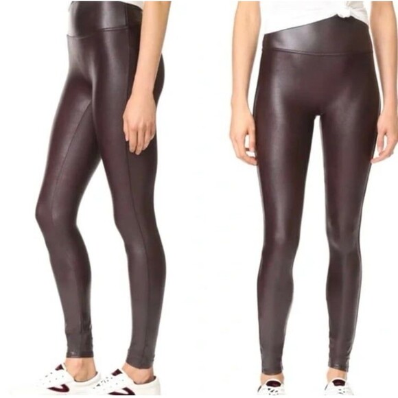 spanx wine burgundy faux leather leggings women’s size small - Picture 1 of 3